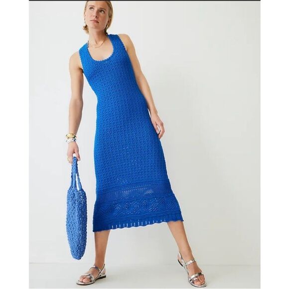 NWT J Crew Limited-edition crochet maxi sweater-dress in blue - Picture 3 of 9